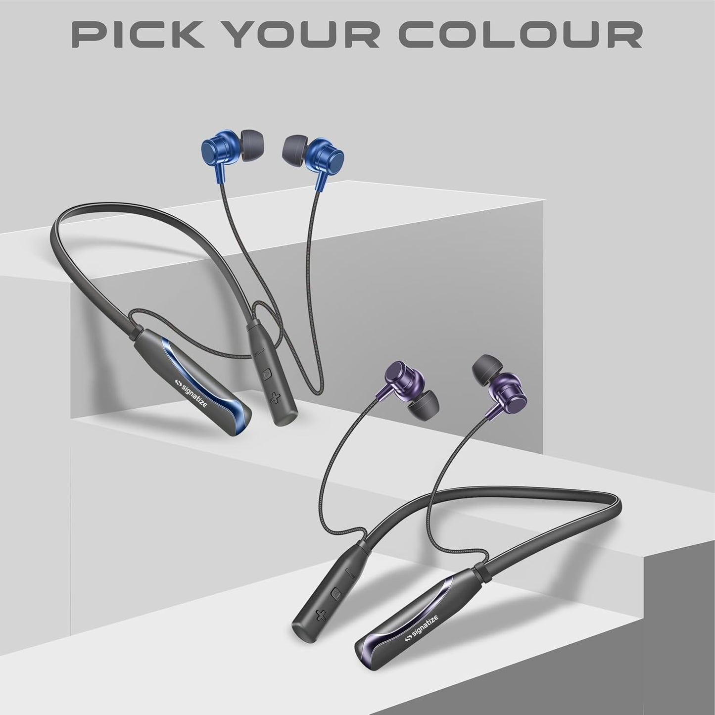 SIGNATIZE Neckband Bluetooth Headphones with 55 Hours Playtime with 10mm Drivers, Rich Music Experience, BT 5.3v, Type C Fast Charging, Neckband Earphones & IPX4 Water Resistant (Purple)