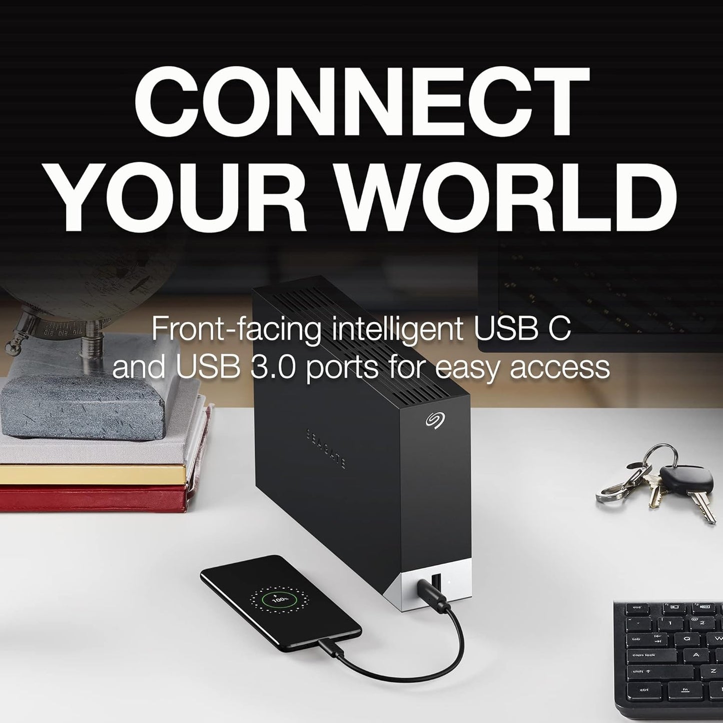 Seagate One Touch Hub 8TB Desktop External HDD USB-C & USB 3.0 Port, with 3 yr Data Recovery Services, for Computer PC Laptop Mac, 6 Month Mylio Create and Dropbox Plan (STLC8000400), Black