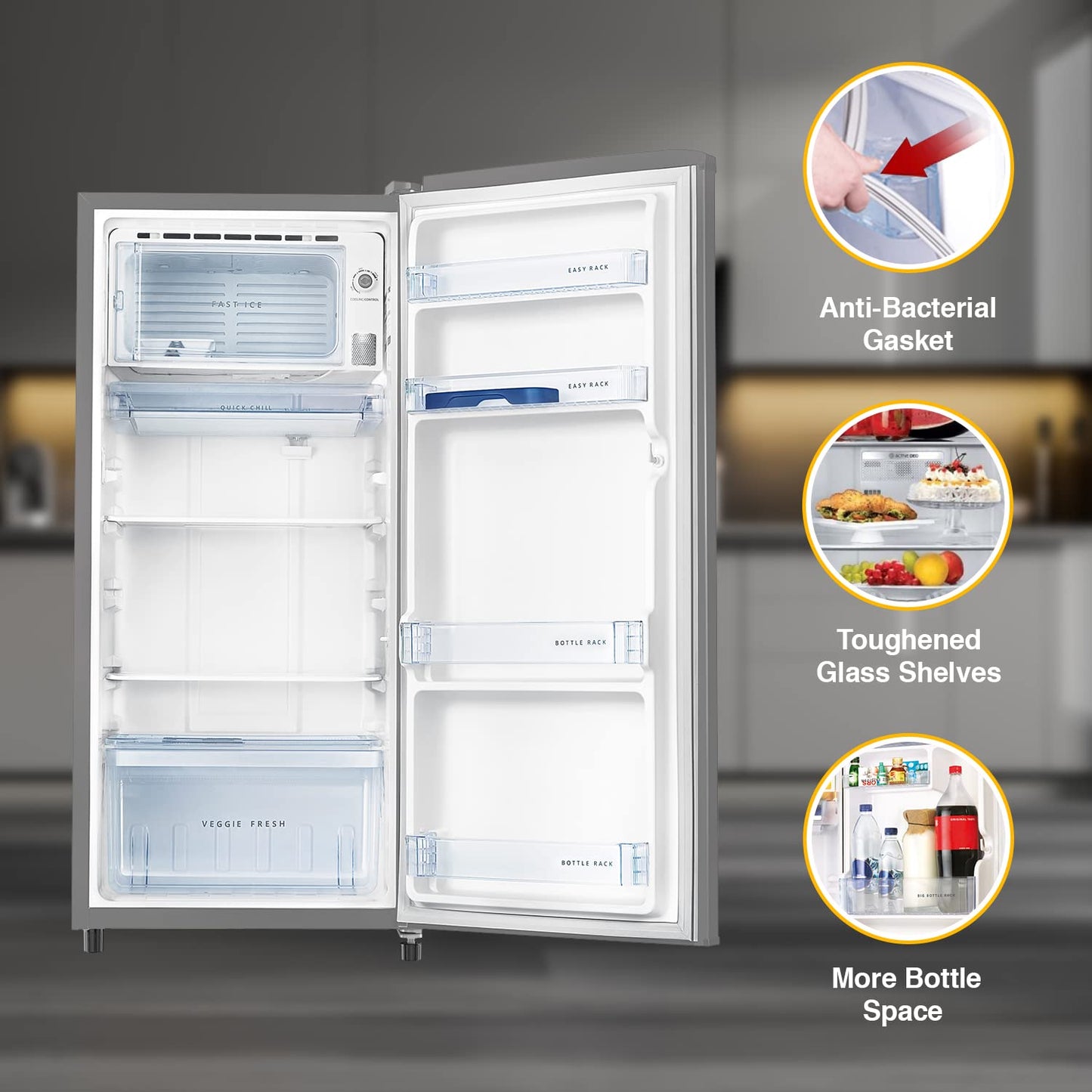 Whirlpool 184 L 4 Star Inverter Direct-Cool Single Door Refrigerator (205 WDE PRM 4S Inv MAGNUM STEEL-Z, Magnum Steel,Grey)