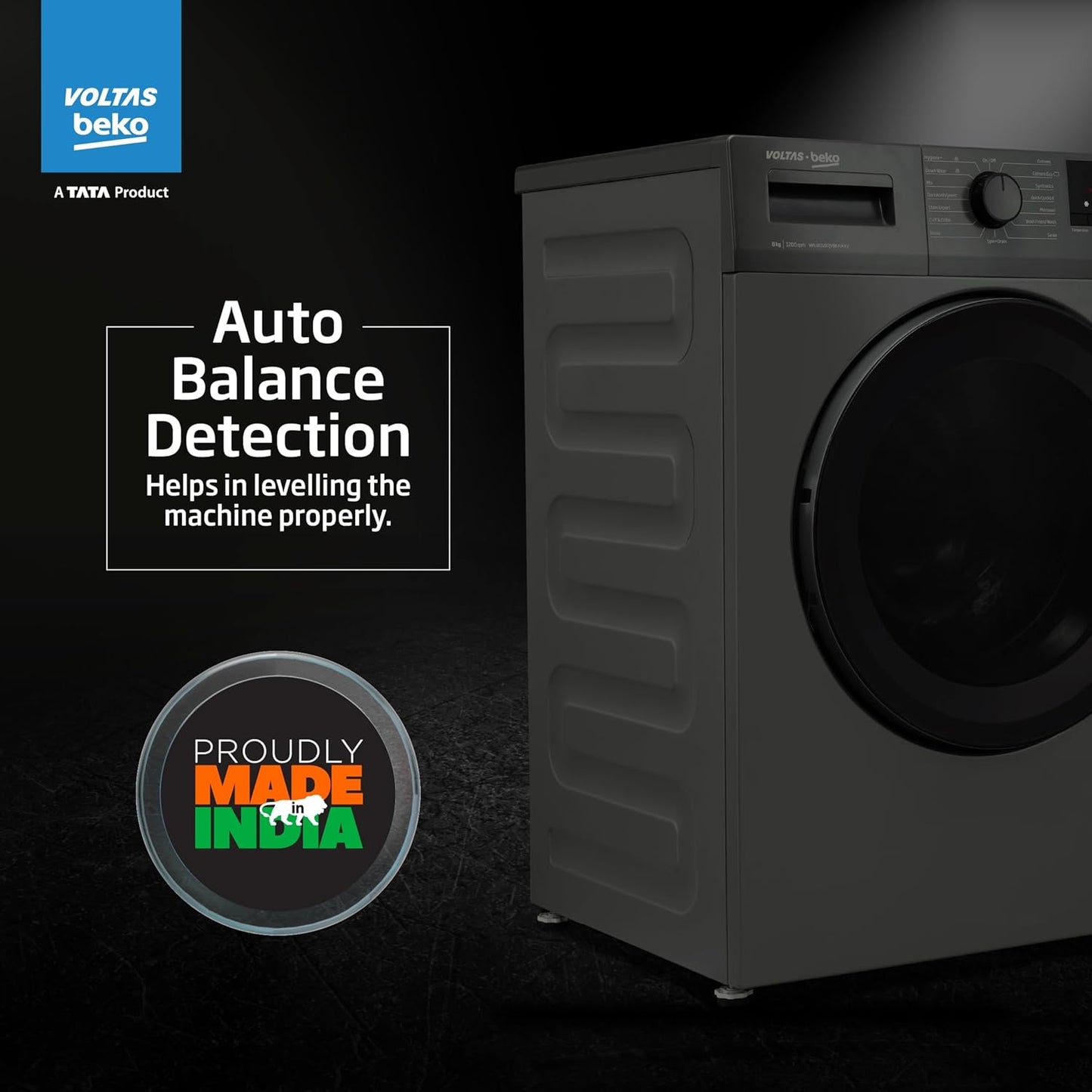 Voltas Beko, A Tata Product 8 Kg 5 Star Inverter Quick wash Fully-Automatic Front Loading Washing Machine (WFL8012B7JVBKA/AXV, Anthracite, In buit Heater/Hygiene steam)