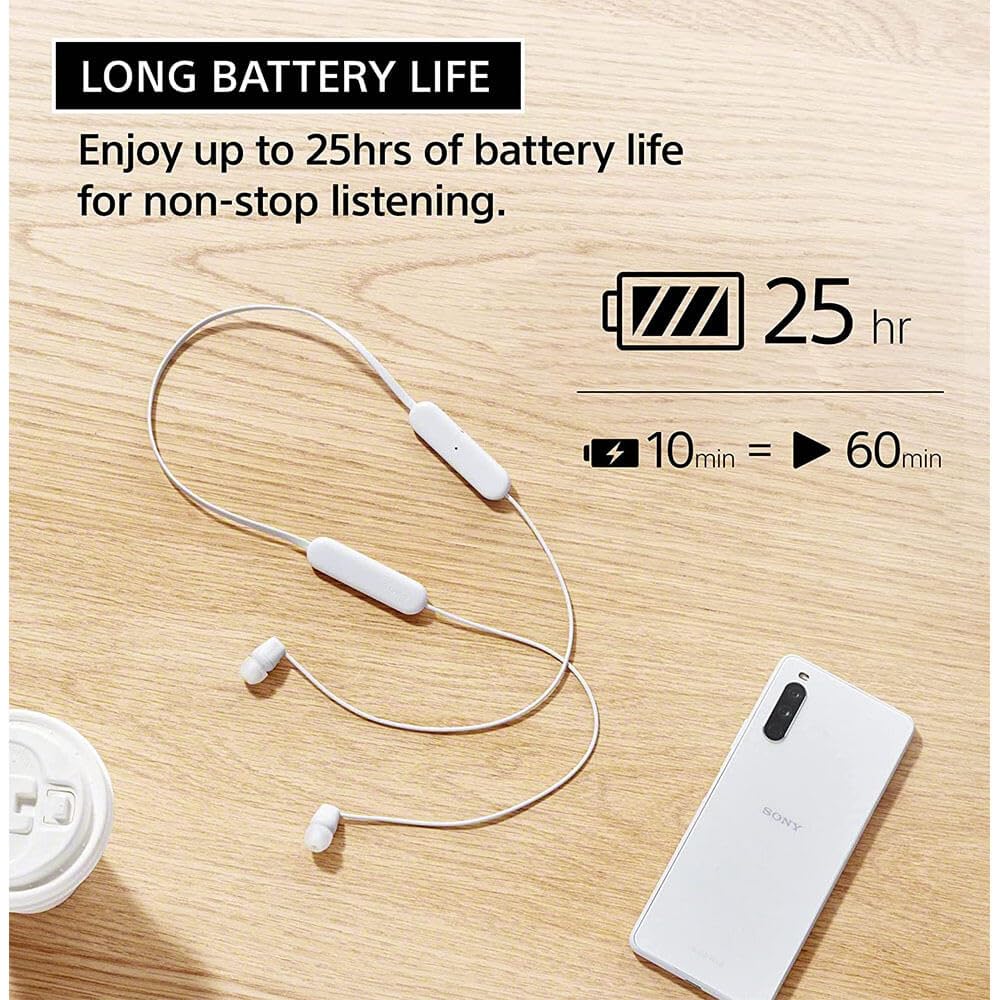 Sony WI-C100 Wireless Headphones with Customizable Equalizer for Deep Bass & 25 Hrs Battery, DSEE-Upscale, Splash Proof, 360RA, Fast Pair, in Ear Bluetooth Headset with Mic for Phone Calls (Black)
