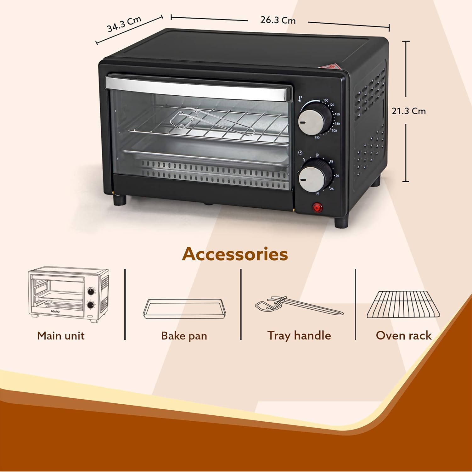 AGARO Marvel 9 Litre OTG, With Auto Shut-off, Timer Control, Heat Resistant Tempered Glass, Oven Toaster Griller for Cake Baking, Grilling, Toasting, OTG 800W (Black)