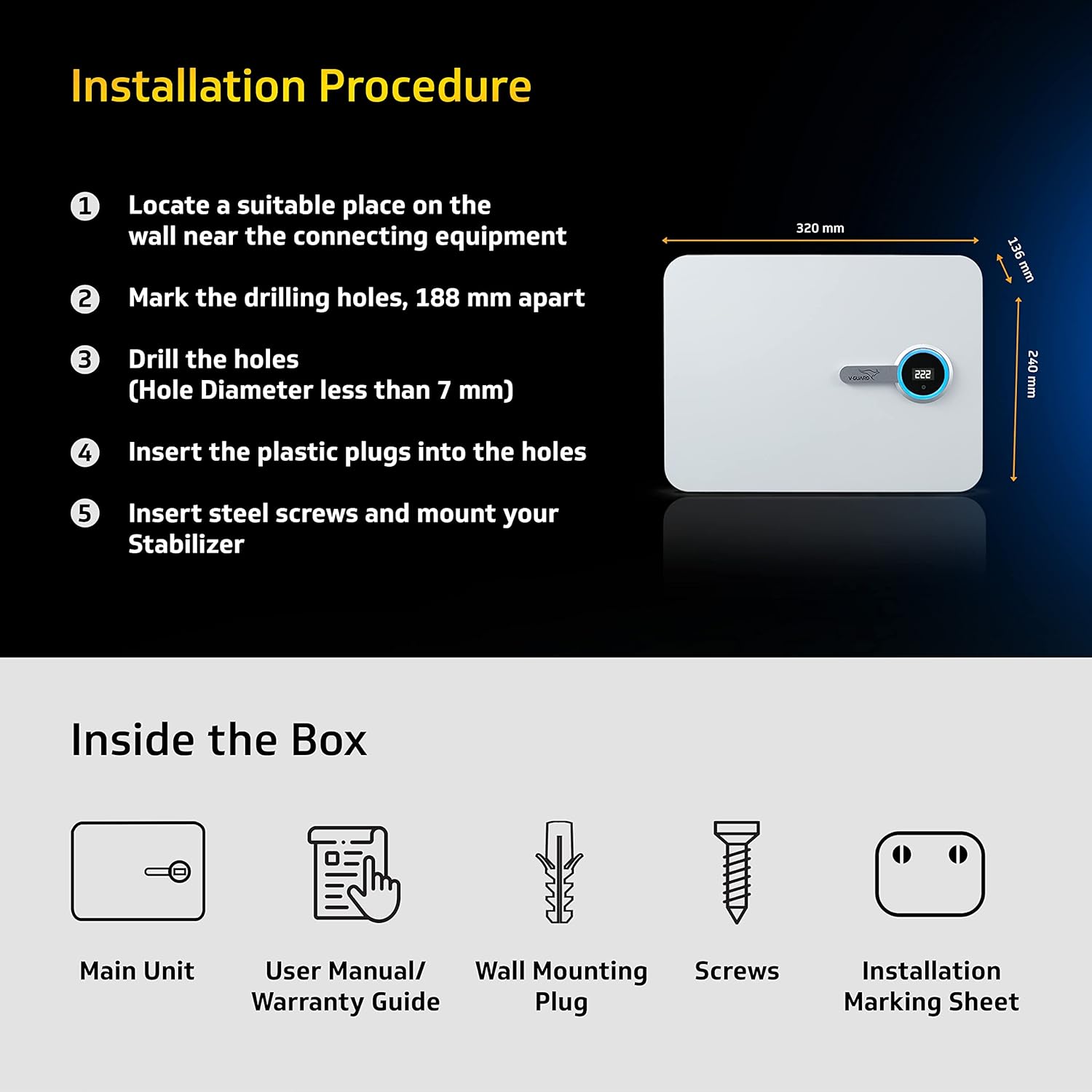 V-Guard iD4 Ace 5540 AC Stabilizer for 1.5 ton Inverter AC | Digital Display with Colour Changing LED Rings | Intelligent Time Delay System| 3 Year Warranty | White (Working Range 130-280 VAC)