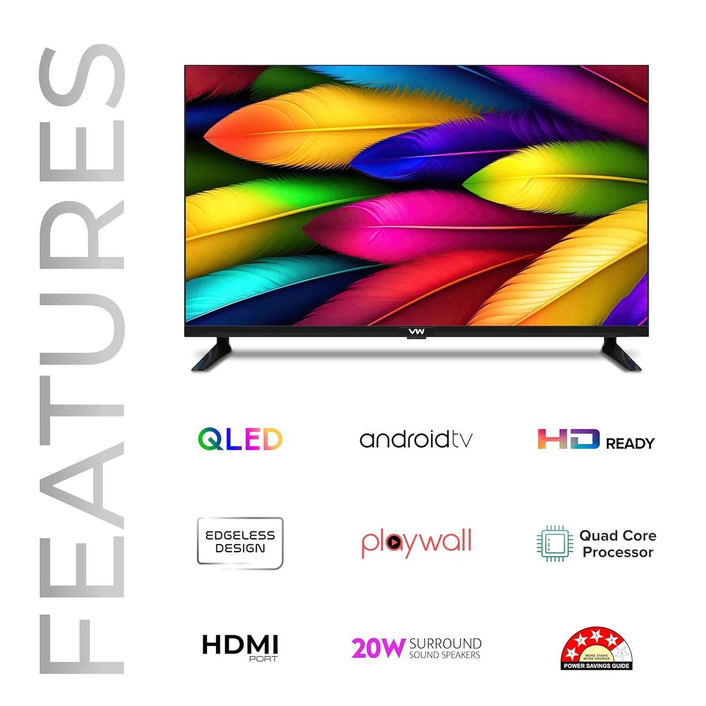 VW ( Visio World 80 cm (32 inches) OptimaX Series HD Ready Smart QLED Android TV VW32AQ1 (Black)