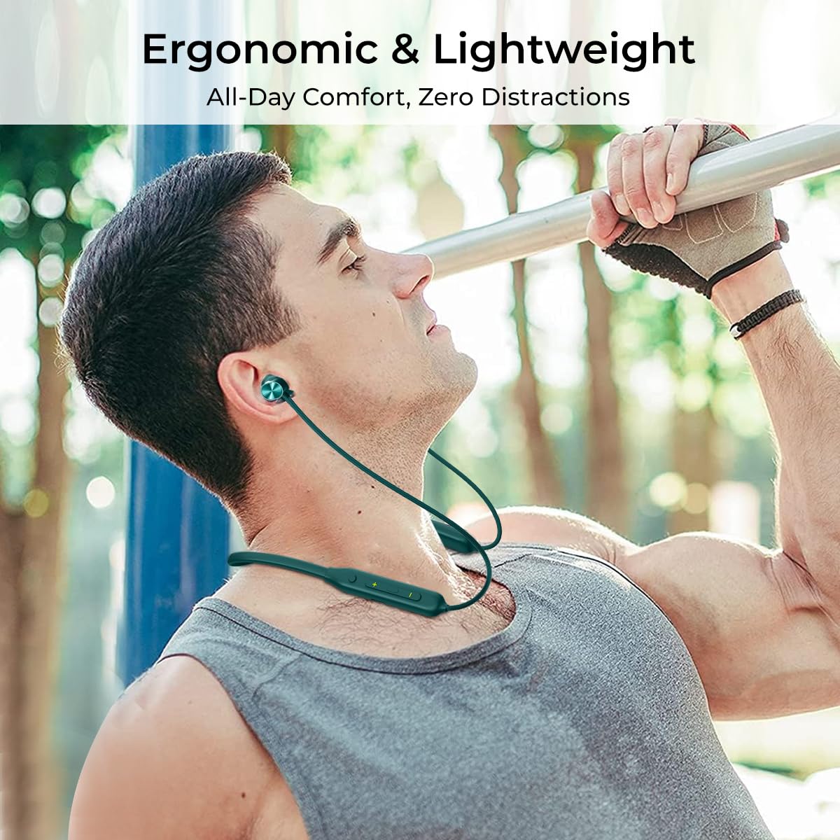 pTron Tangent Rush w/ 50Hrs Playtime, Pristine Sound, Dual-Device Pairing, Bluetooth 5.4 Wireless in-Ear Earphones with Mic, Voice Assistant, Type-C Fast Charging & IPX5 Water Resistant (Green)