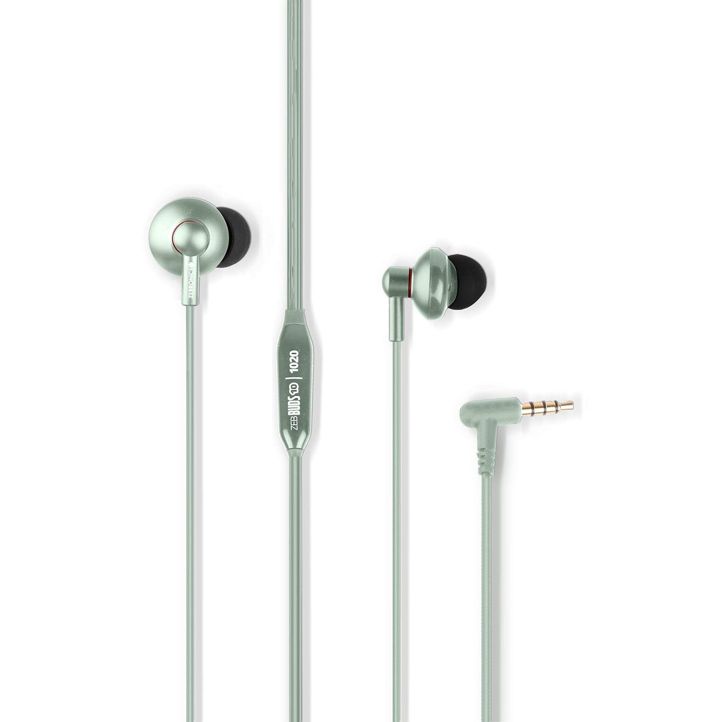 Zebronics Zeb-Buds 10 (Red) In Ear Wired Earphones with Mic, Metallic Design, L Shaped Connector, 13.5mm NdFeb Drivers