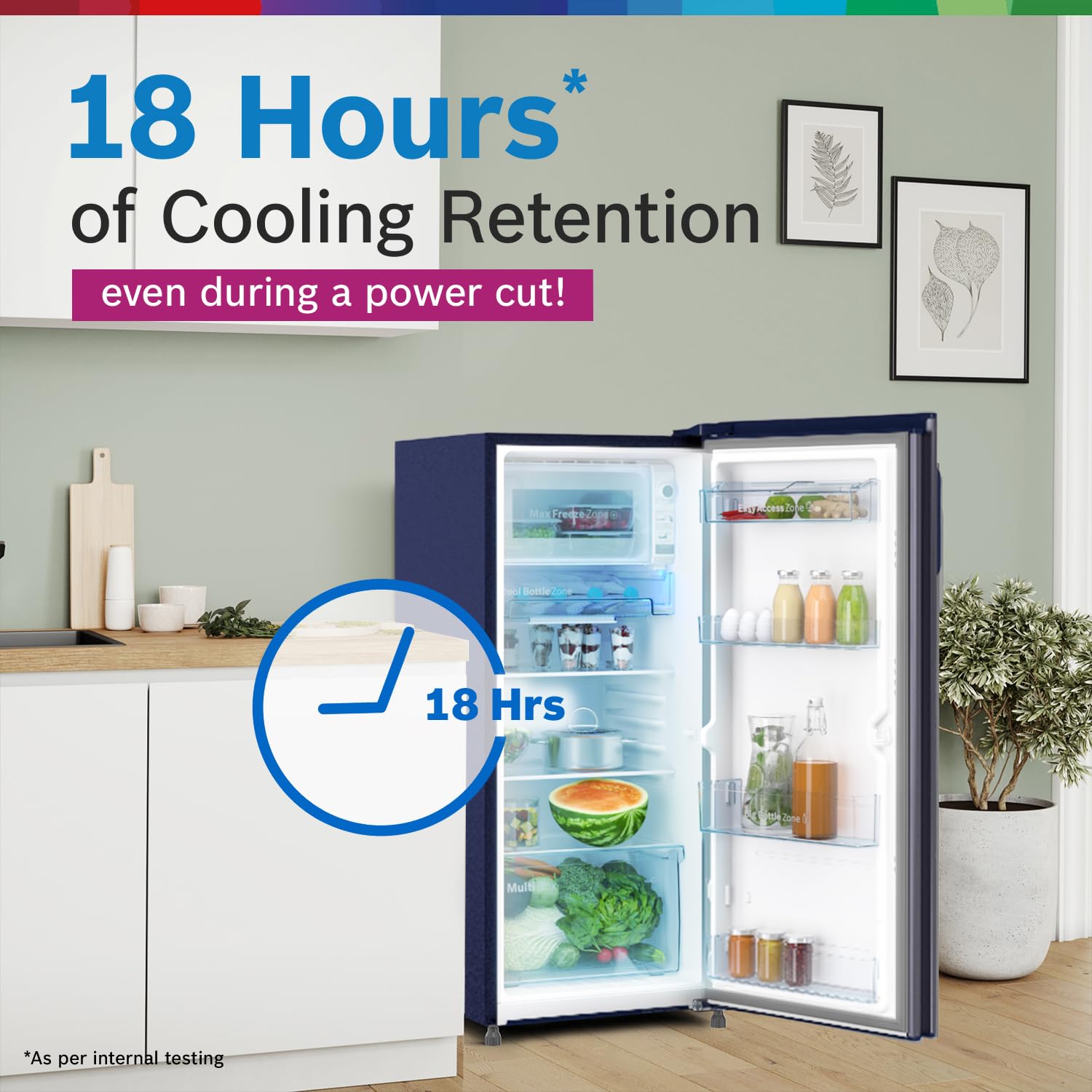 Bosch 187 L, 3 Star, Direct Cool Single Door Refrigerator (CST18B23NI, 2.5X Faster Cooling, 18 Hour Cooling Retention, Cool Bottle Zone, Feather Wine)