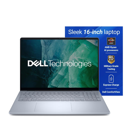 Dell DB16255, R5-340 AI Processor / 16 GB LPDDR5X/ 512 GB SSD/AMD Radeon™ Graphics / 16" (40.64 cm) FHD Plus, 300 Nits, IPS Display, Backlit + FPS Keyboard, 15 Month McAfee/Ice Blue / 1.83 Kg
