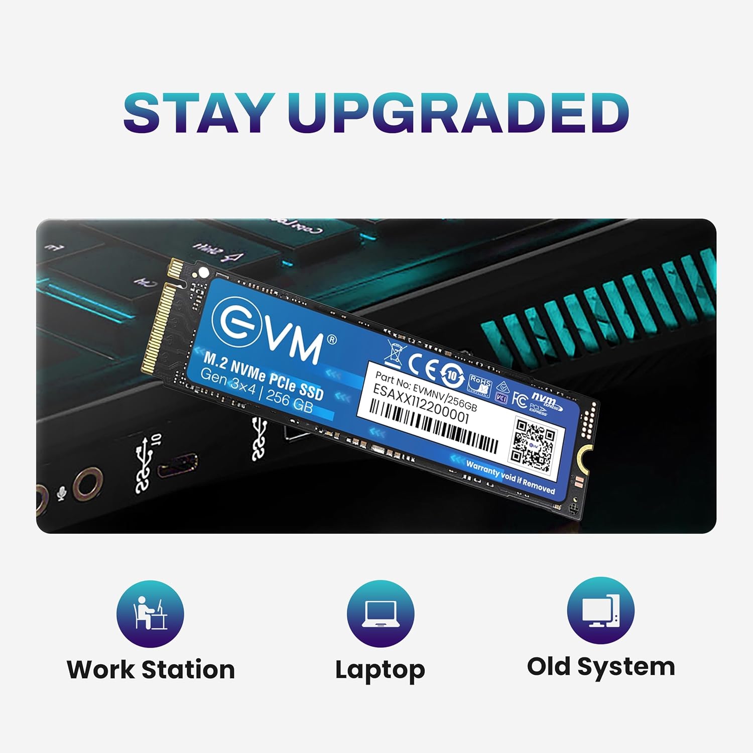 EVM M.2 NVMe Internal SSD (2280) - 2000MB/s Read - PCIe Interface Gen 3x4-4X Faster Than SATA SSD- 5 Year Warranty, (EVMNV/256GB)