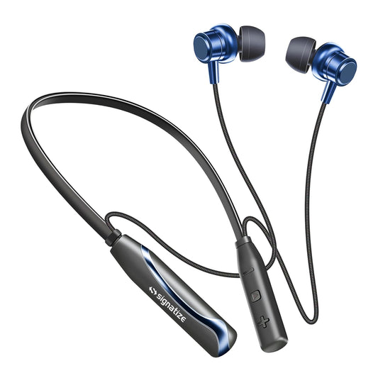SIGNATIZE Neckband Bluetooth Headphones with 55 Hours Playtime with 10mm Drivers, Rich Music Experience, BT 5.3v, Type C Fast Charging, Neckband Earphones & IPX4 Water Resistant (Blue)