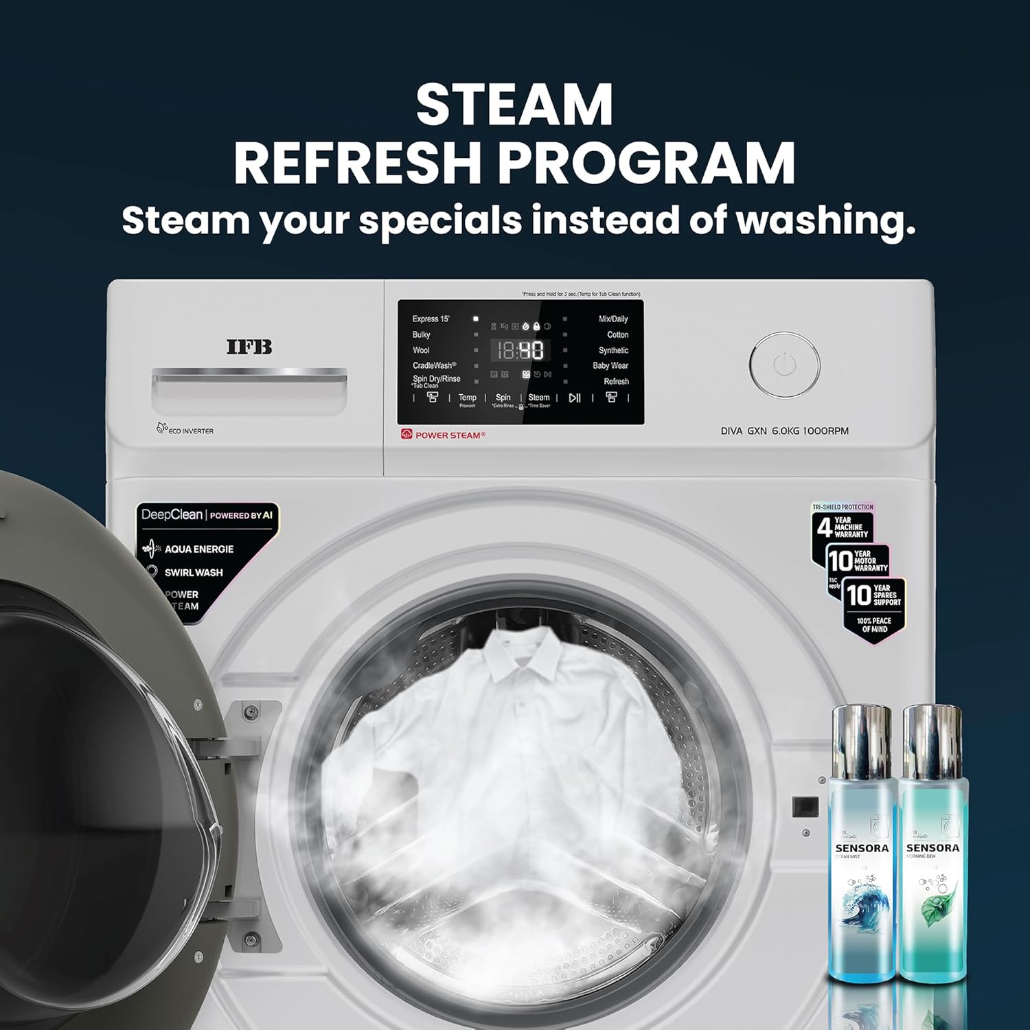 IFB 6 Kg 5 Star Powered by AI with 9 Swirl Wash, Fully Automatic Front Load Washing Machine (DIVA GXN 6010, Steam Refresh Program with Eco Inverter, Grey)