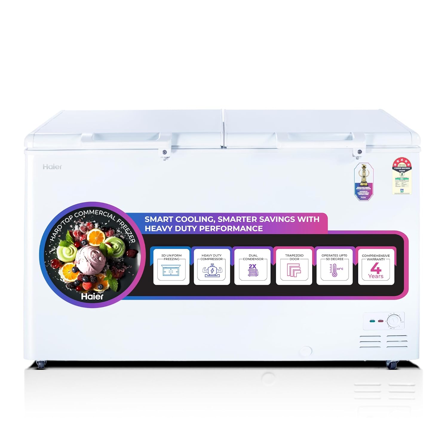 Haier HFC-500DM5, 5 Star Rating Double Door Convertible Deep Freezer, 5 Side Freezing, Dual Condenser, Inside Metal Liner with 70mm Puff Thickness (White)