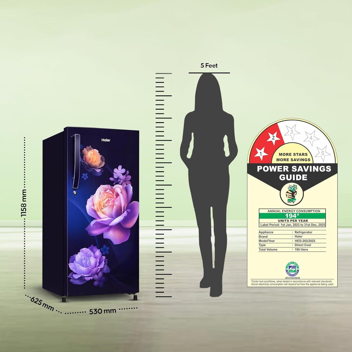 Haier 190 L, 2 Star, Direct-Cool Single Door Refrigerator (HED-202MN-P, Marine Noisettes)