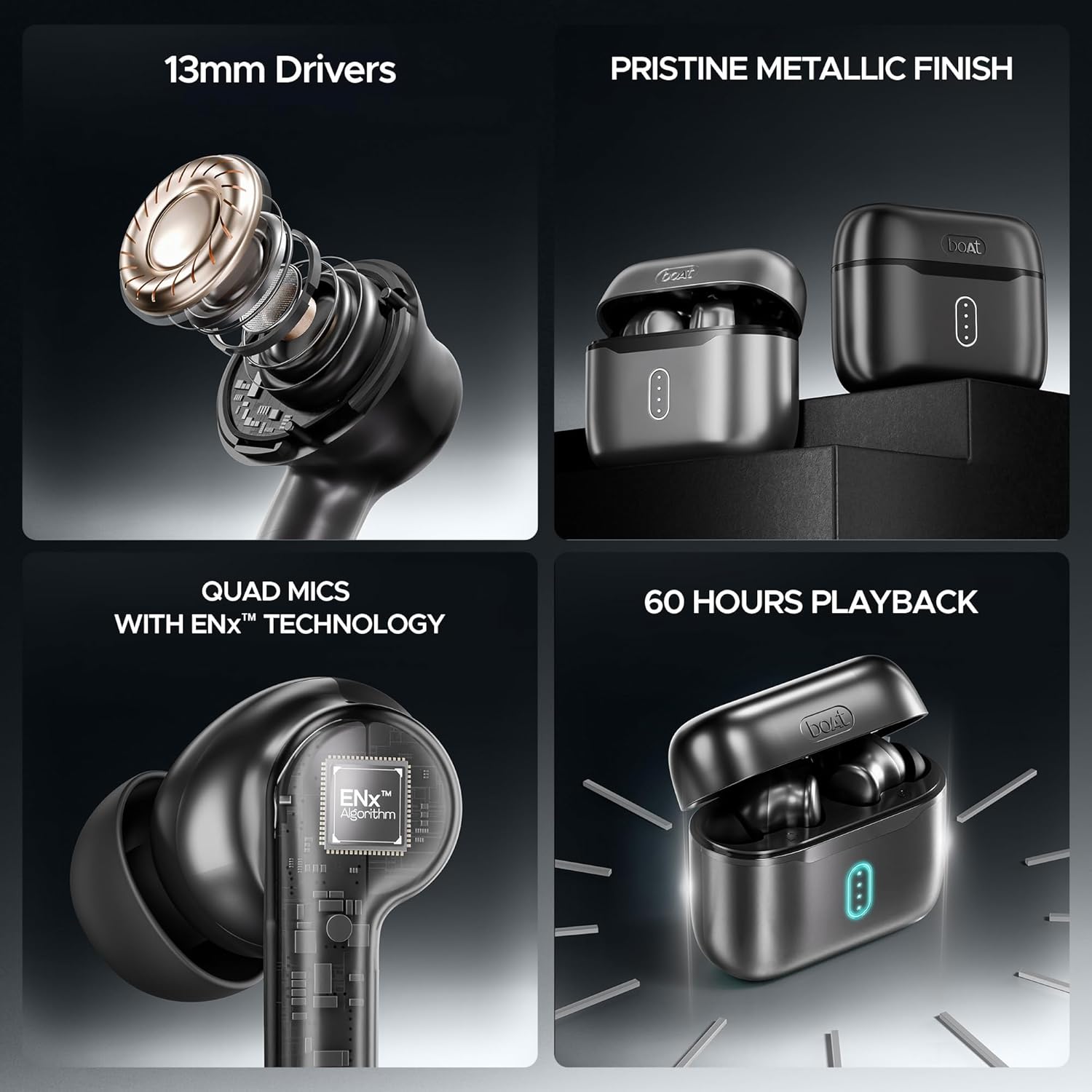 boAt Airdopes 141 Pro Buds, 13mm Drivers, Metallic Finish, 60HRS Battery, 4Mics ENx, Fast Charge, IPX5, v5.3 Bluetooth TWS in Ear Earbuds Wireless Earphones with mic (Obsidian Black)