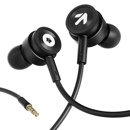 Boult XO Black Wired Earphones with 3.5mm Jack, Extra Bass, 10mm Dynamic Driver, Inline Control, IPX5 Water Resistant, HD Mic, Radial Finish, Earphones Wired Headphones with Mic Earphone