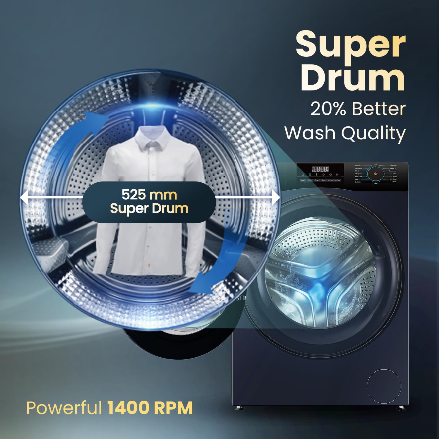 Haier 9 Kg 5 Star Powered by AI-DBT with Direct Drive Technology, PuriSteam, 525mm Super Drum Fully Automatic Front Load Washing Machine (EFL90-DM14IBIEBK,In-Built Heater,Steel Drum,Black)