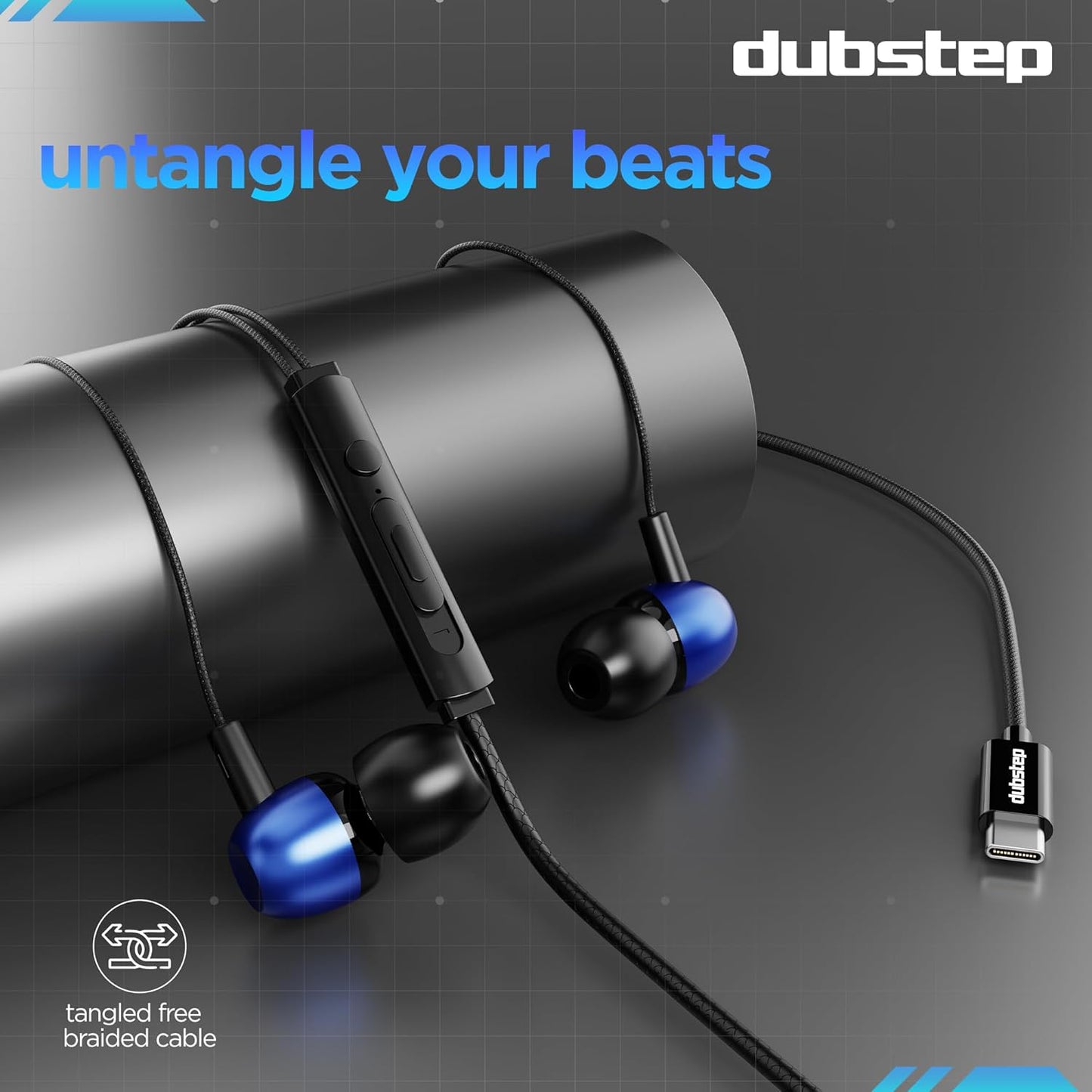 Dubstep Squad M11 with X-Bass Technology, 10mm Dynamic Drivers, Inline Control, Type-C Earphones with Mic (Blue & Black)