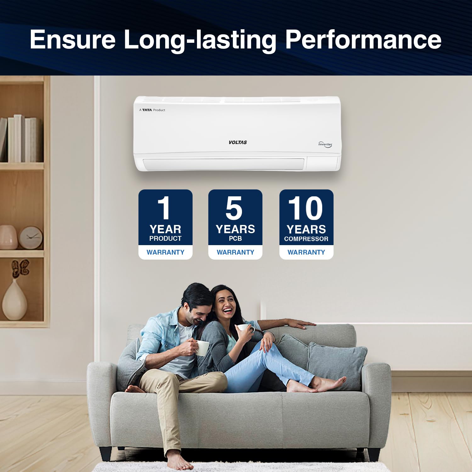 Voltas 1.5 ton 3 Star, Inverter Split AC (Copper, 4-in-1 Adjustable Mode, Anti-dust Filter,183V Vectra CAW, White)