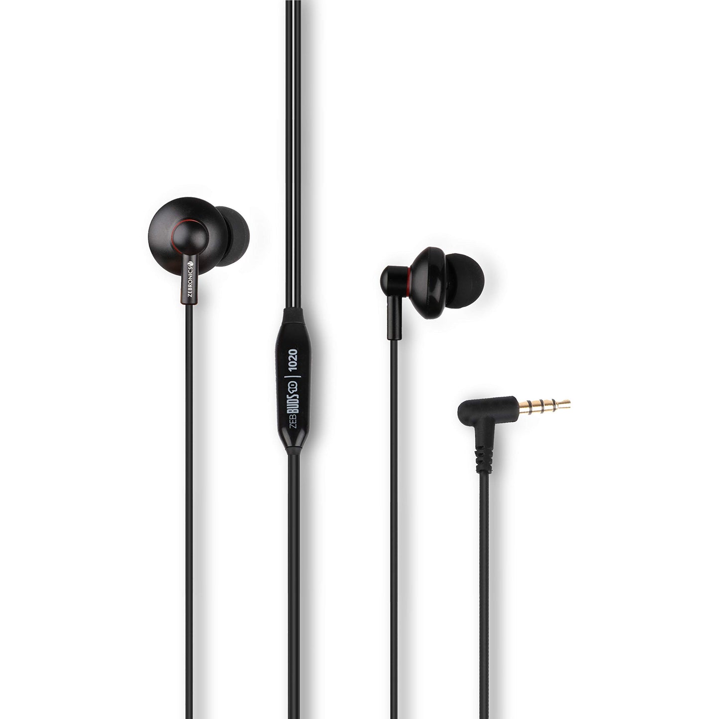 Zebronics Zeb-Buds 10 (Red) In Ear Wired Earphones with Mic, Metallic Design, L Shaped Connector, 13.5mm NdFeb Drivers