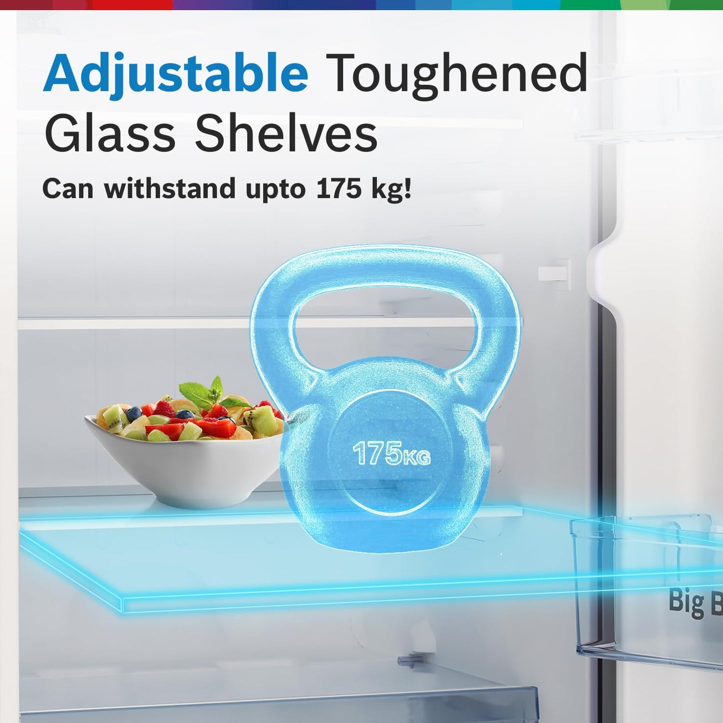 Bosch 187L, 4 Star, Single Door Refrigerator with Industry's largest base drawer, vegetable box* & Beverage space (CST18B34PI, Feather blue) 18 Hr Cooling Retention, 2.5x Cooling, inverter compressor
