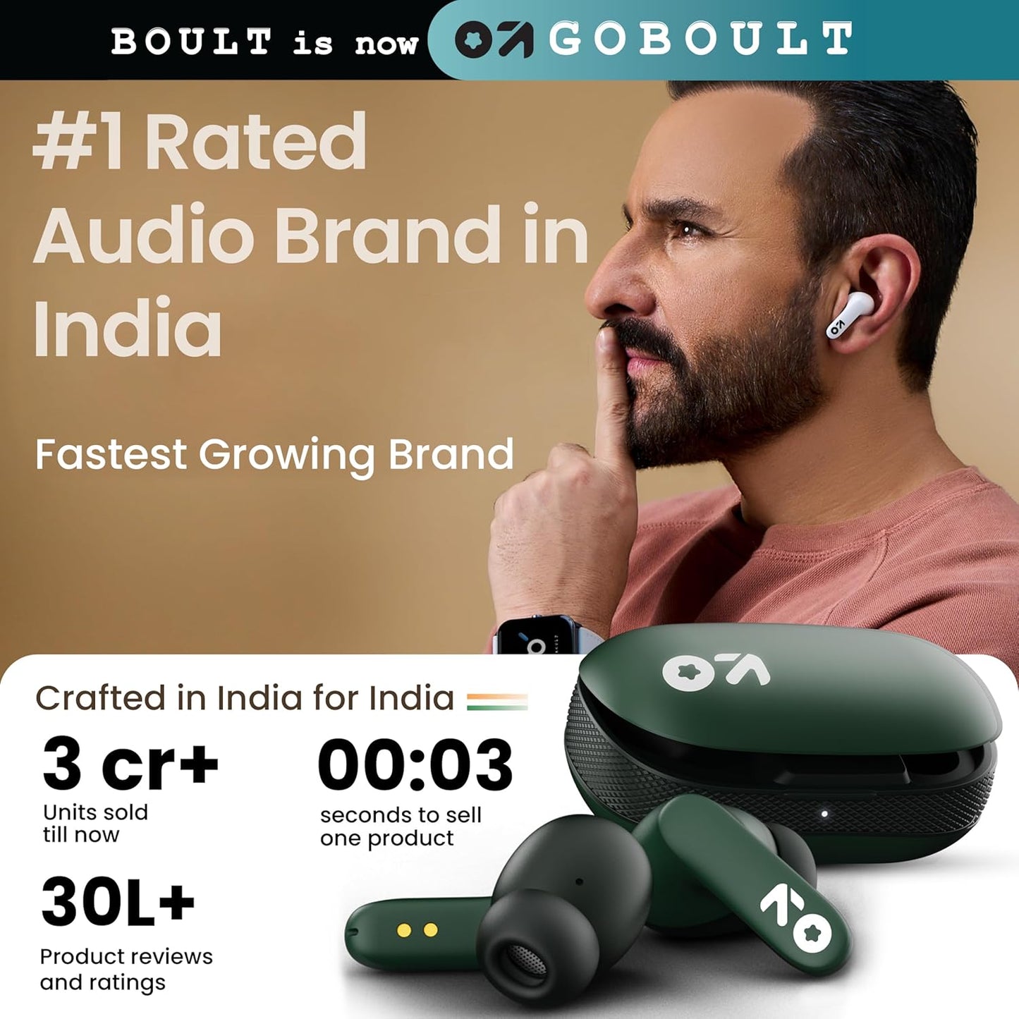 Boult GOBOULT Z20 Truly Wireless Bluetooth Ear Buds with 51H Playtime,Zen Calling ENC Mic,Made in India,Low Latency Gaming,Touch Controls,Rich Bass Drivers,TWS Earbuds Bluetooth Wireless(Pine Green)