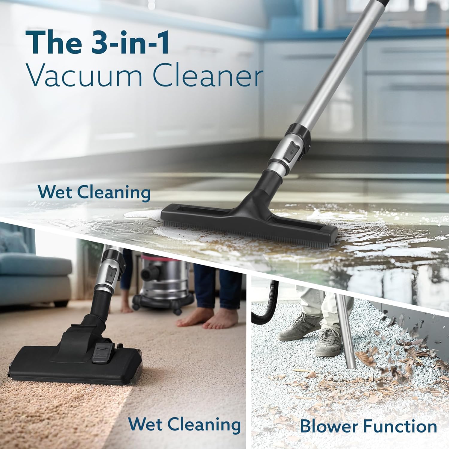 AGARO Ace Wet & Dry Vacuum Cleaner for Home, 1600 Watts, 21.5 kPa Suction Power, 21 litres Tank Capacity, for Home Use, Blower Function, Washable 3L Dust Bag, Stainless Steel Body (Black, Red, Steel)