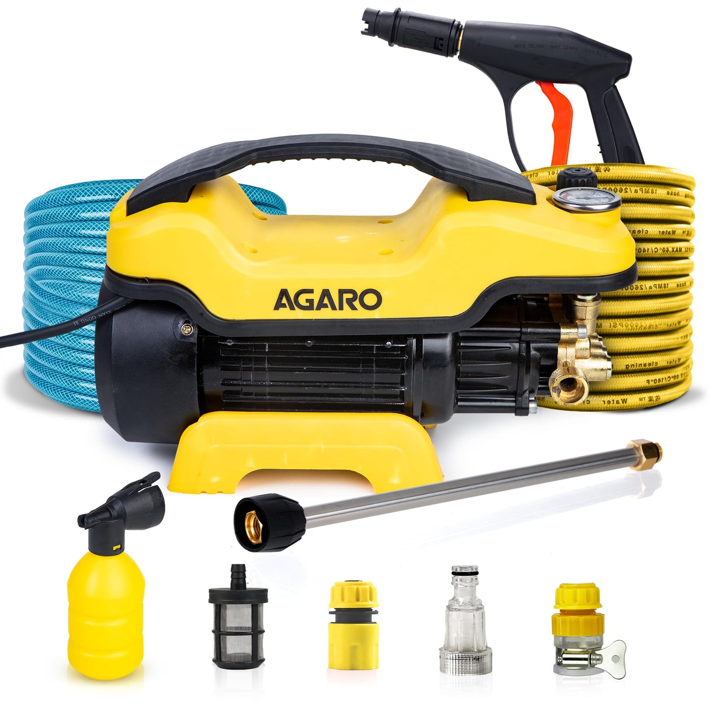 AGARO Supreme High Pressure Washer, Car Washer, 1800 Watts Motor, 120 Bars, 6.5L/Min Flow Rate, 8 Meters Outlet Hose, Portable, Car, Bike & Home Cleaning, Black and Orange