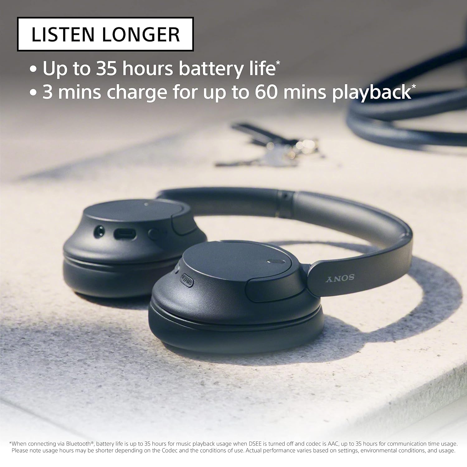 Sony WH-CH720N Active Noise Cancellation Wireless Bluetooth Over Ear Headphones with Mic, Adaptive Sound Control, Quick Charge, Up to 35Hrs Battery, Customized EQ- Black