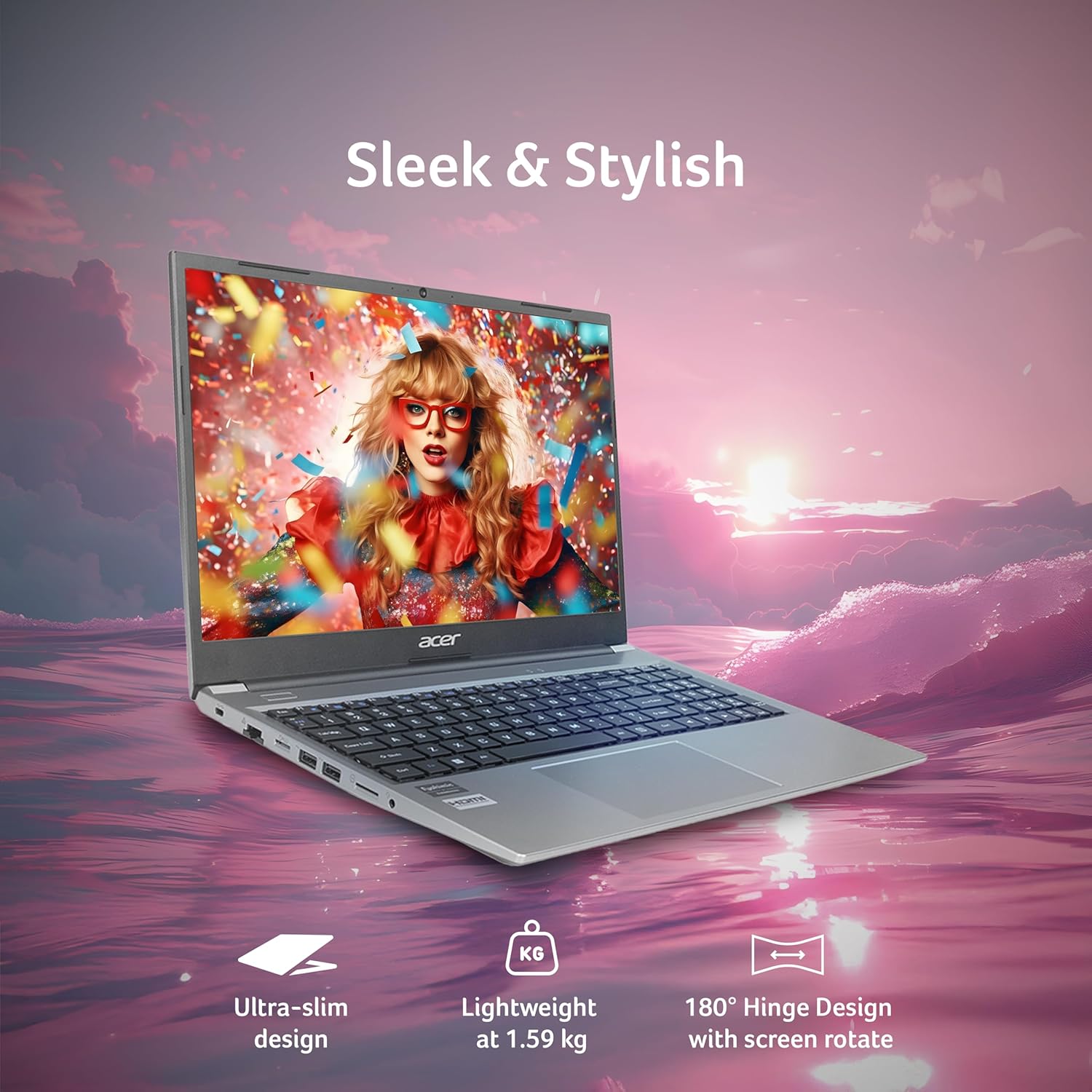 Acer Aspire Lite, 13th Gen, Intel Core i5-1334U, 16GB RAM, 512GB SSD, Full HD, 15.6"/39.62cm, Windows 11 Home, MS Office, Steel Gray, 1.59KG, AL15-53, Metal Body, Thin and Light Premium Laptop