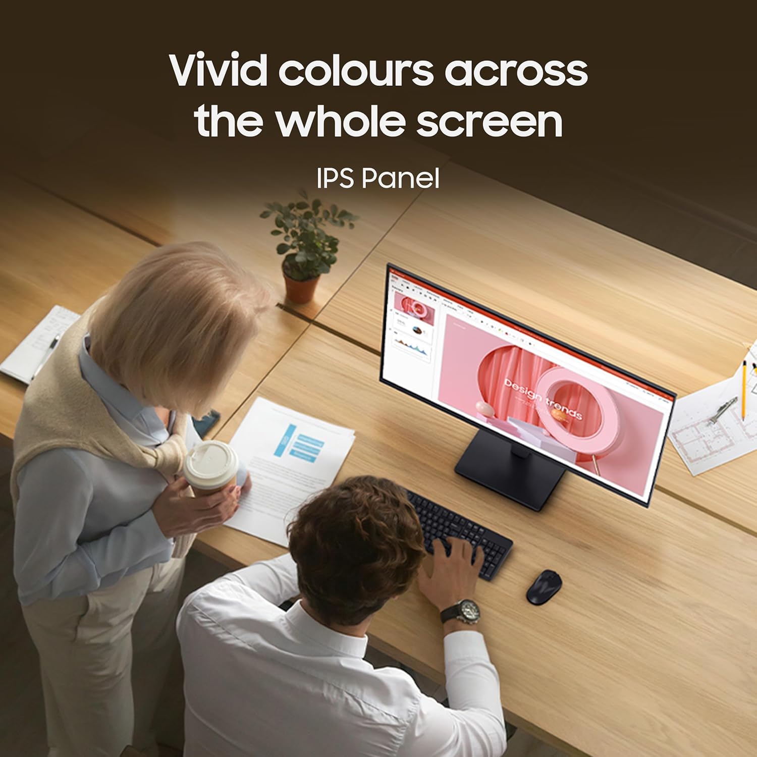 Samsung 24" (60.5 cm) S3 Flat Monitor|Super Slim Borderless Design|IPS Panel|FHD 1920 x 1080|100 Hz|5 ms|Ports-HDMI,VGA|Game Mode|Eye Saver Mode||Wall Mountable|LS24D300GAWXXL|Black