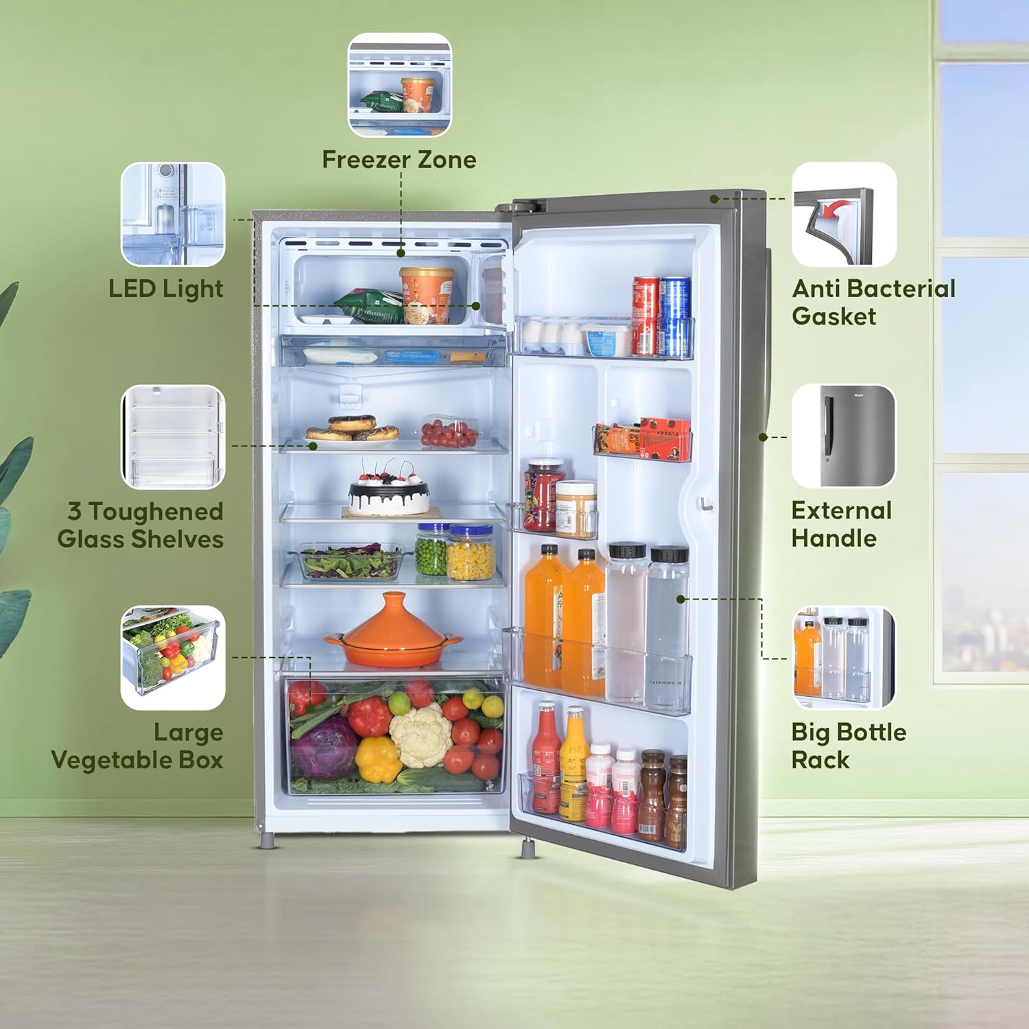 Haier 190 L, 4 Star, Direct Cool Single Door Refrigerator (HED-204DS-P, Dazzle Steel)