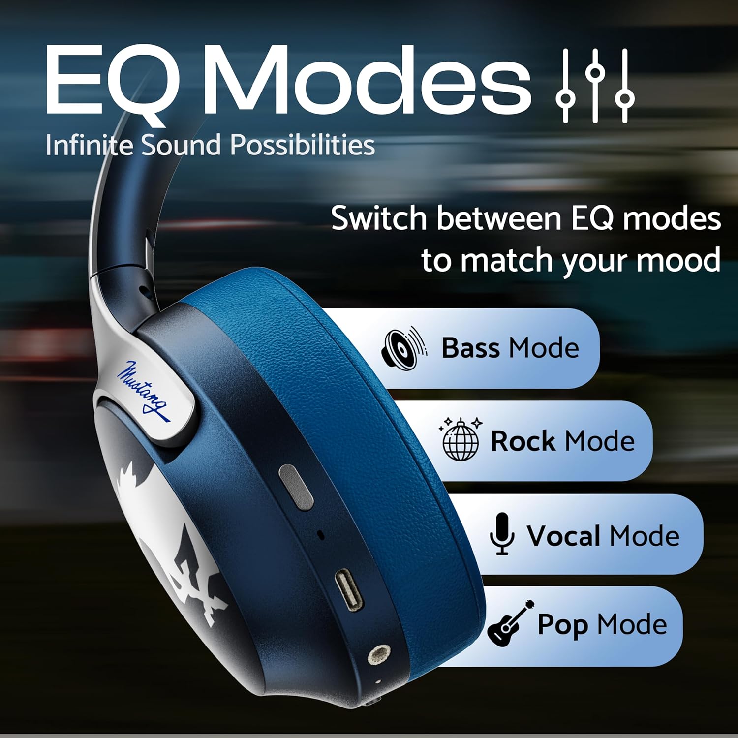 Boult GOBOULT X Mustang Q Over Ear Bluetooth Headphones with 70H Playtime, 40mm Bass Drivers, Zen ENC Mic, Type-C Fast Charging, 4 EQ Modes, Bluetooth 5.4, AUX Option, IPX5 Wireless Headphones