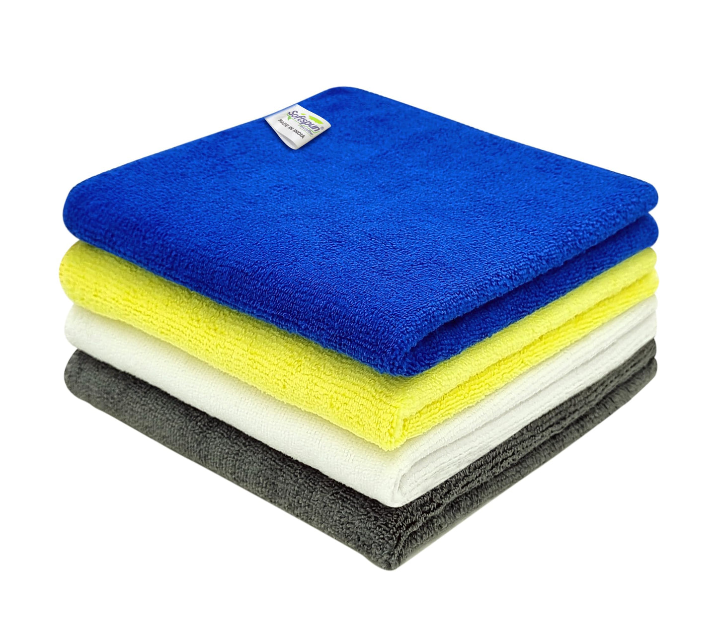 SOFTSPUN Microfiber Cloth - 4 pcs - 40x40 cms - 340 GSM Grey! Thick Lint & Streak-Free Multipurpose Cloths - Automotive Microfibre Towels for Car Bike Cleaning Polishing Washing & Detailing.
